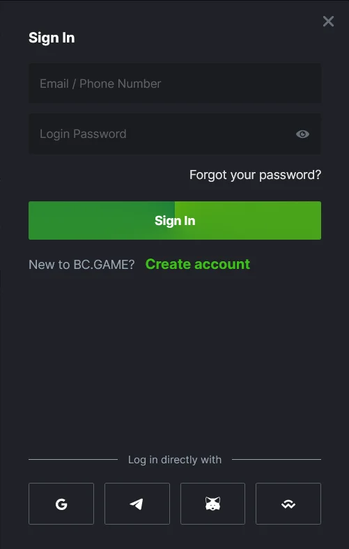 login to your BC.Game account
